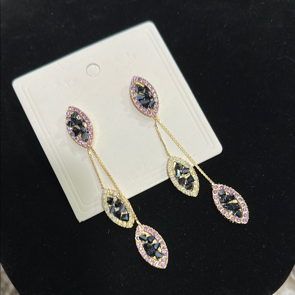 👑Elegant Gold and Purplej Dangle Earrings
